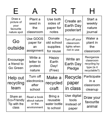 Earth Day BINGO Card