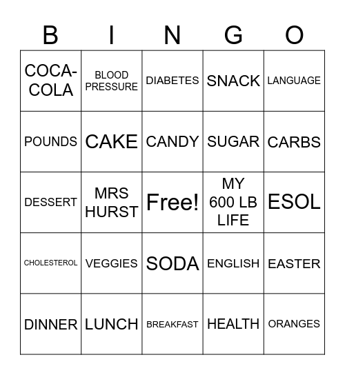 BINGO WITH MRS. HURST! Bingo Card