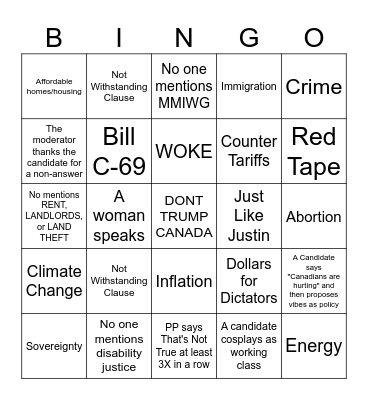 DON'T TRUMP CANADA BINGO! Bingo Card