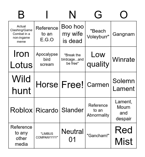 Project moon memes bingo Card