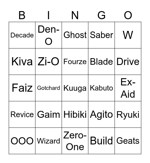 Kamen Rider Bingo Card