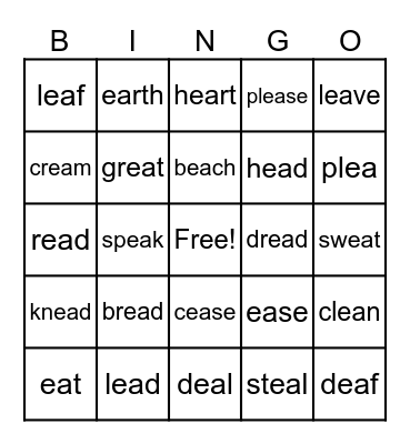 EA WORDS Bingo Card