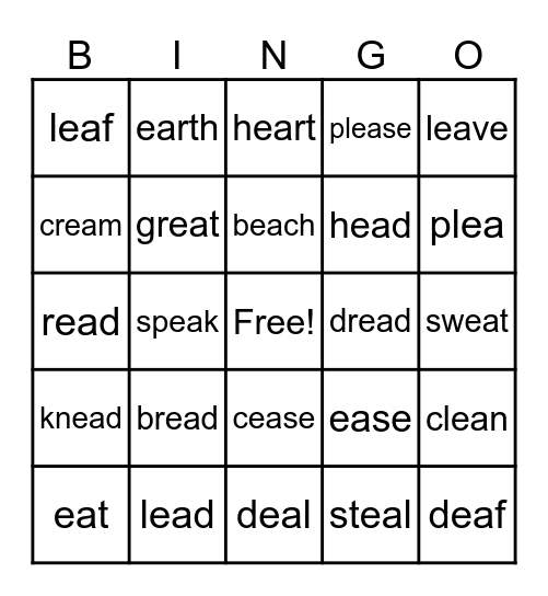 EA WORDS Bingo Card
