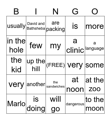 English Grammar Bingo Card