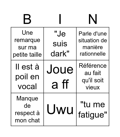 Le bingo de génie Bingo Card
