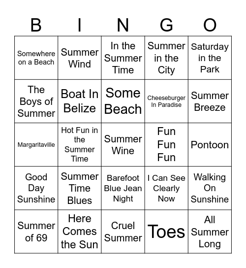 Summer Fun Bingo Card