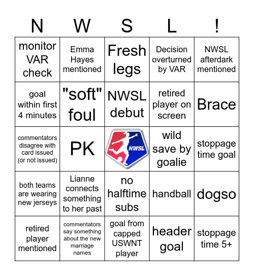 NWSL Bingo Card