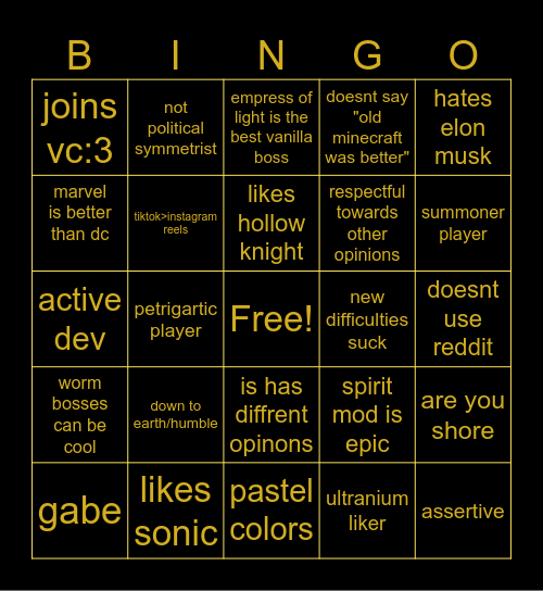 i probably like you bingo Card