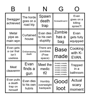 Project zomboid bingo ft. Me!?!!!!!? Bingo Card