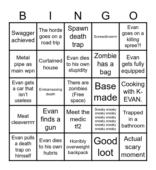 Project zomboid bingo ft. Me!?!!!!!? Bingo Card