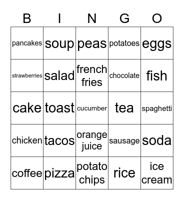 Food and Drink Bingo Card