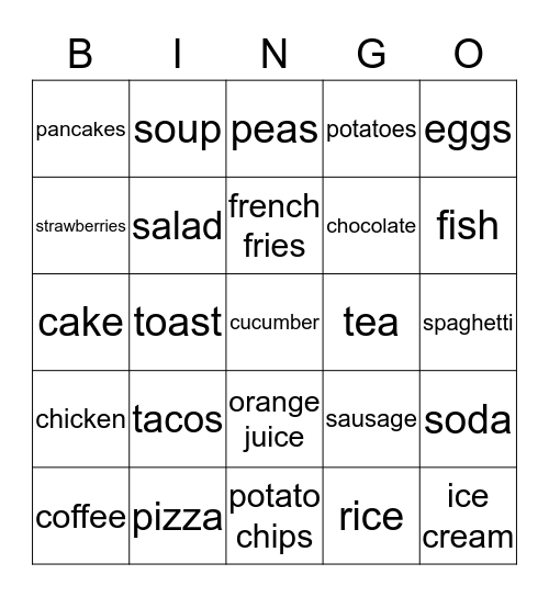 Food and Drink Bingo Card