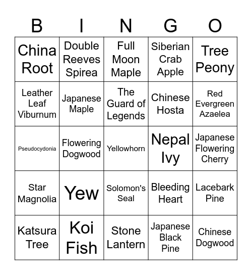 Botanical Bingo Card