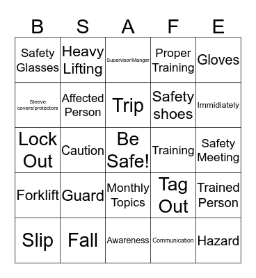 CSMI's Safety Bingo Card