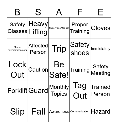 CSMI's Safety Bingo Card