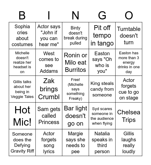 Addams Tech Bingo Card