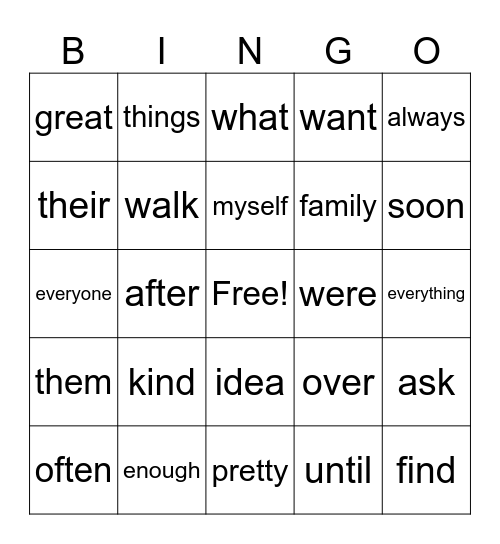 1st Grade SNAP Words- List 6 Bingo Card