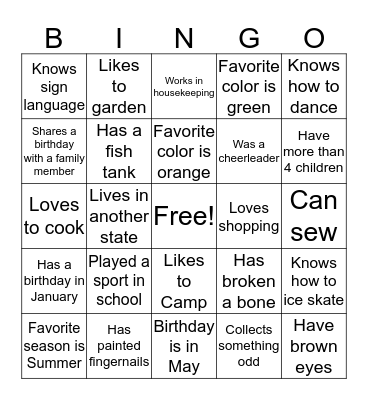 Find an Employee Who... Bingo Card