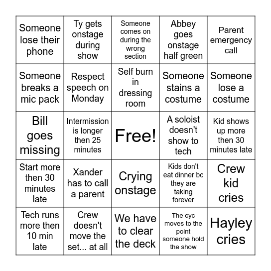 Tech Week BINGO Card
