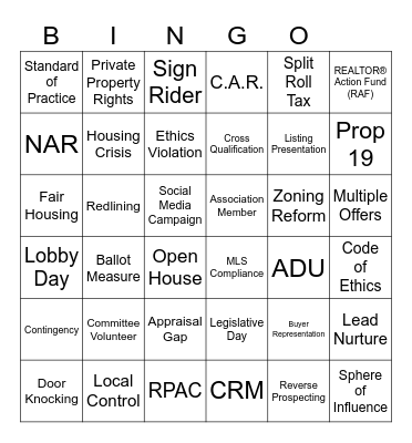 Bingo, Bites, + Realtor Rights Bingo Card