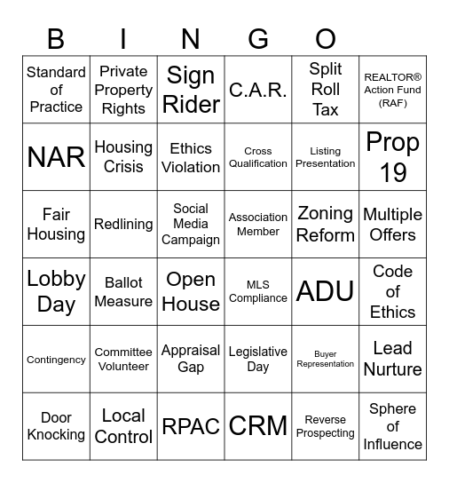 Bingo, Bites, + Realtor Rights Bingo Card