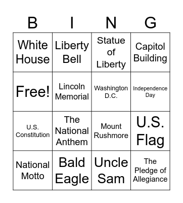 National Symbols Bingo Card