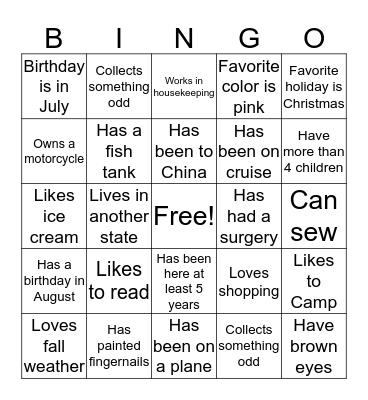 Find an Employee Who... Bingo Card