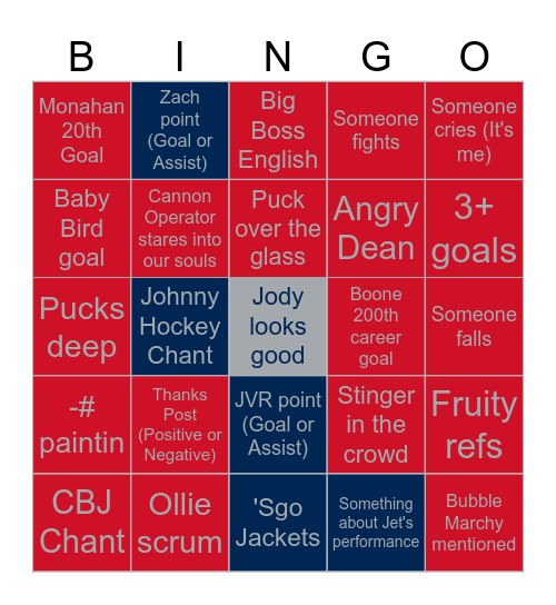 Columbus Blue Jackets Bingo Card