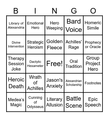 Epic Hero Bingo Card