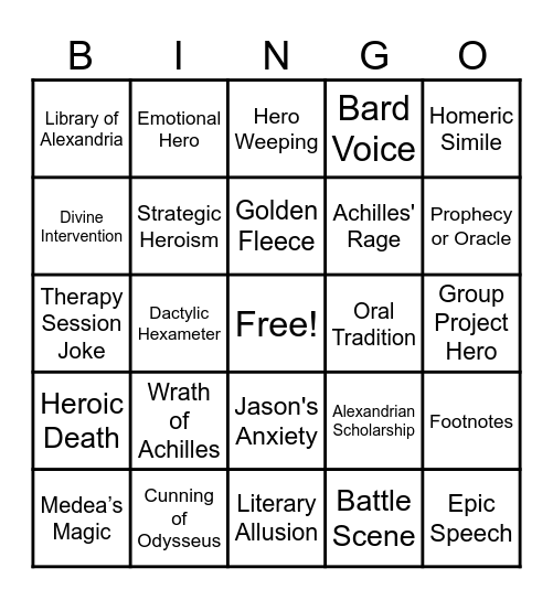 Epic Hero Bingo Card