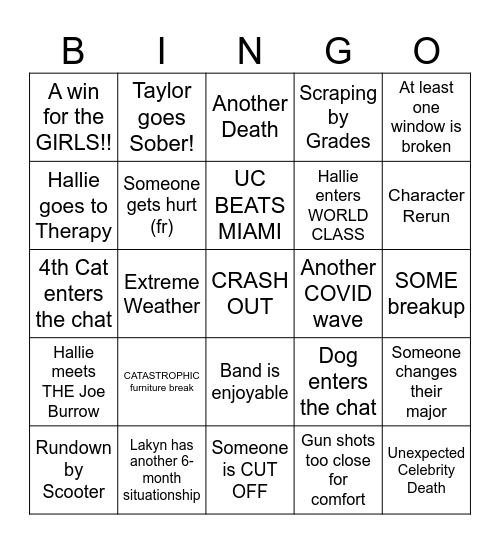 Sophomore Bingo Card