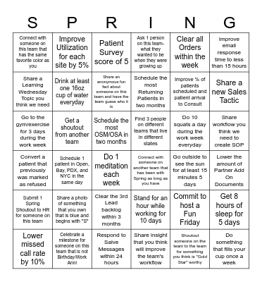 Call Center Springo Bingo Card