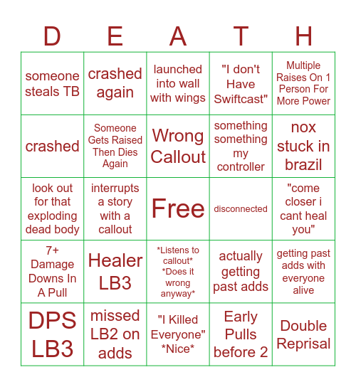 Crystal Raiders Bingo Card