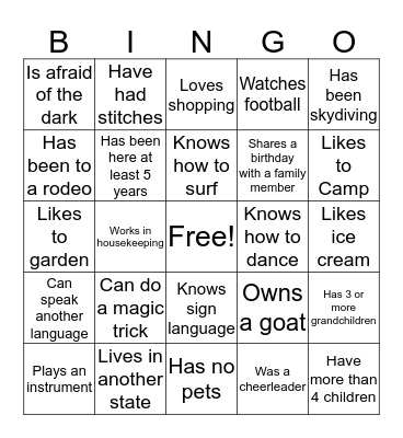 Find an Employee Who... Bingo Card