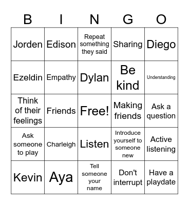 Making Friends Bingo Card