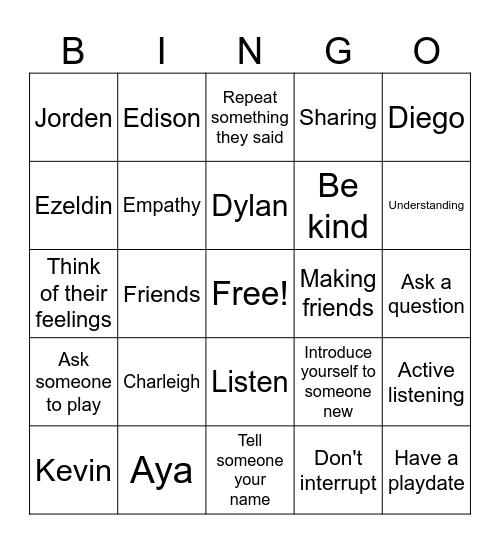 Making Friends Bingo Card