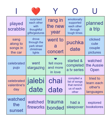 Things We've Done Together [6 month edition] Bingo Card