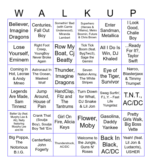 Guess Whose Walk-up Song! Bingo Card