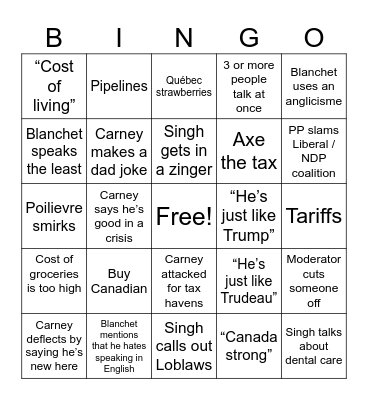 Leaders debate bingo! Bingo Card