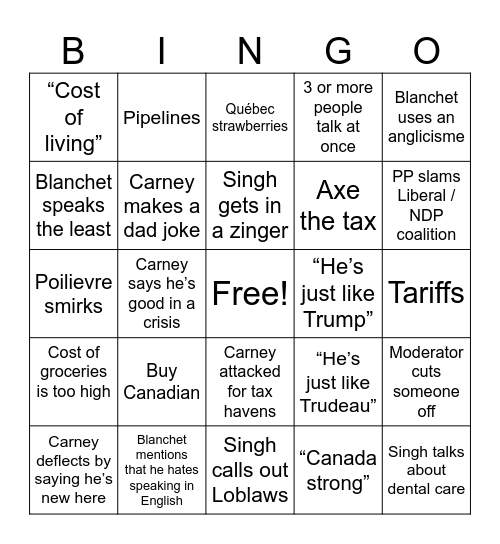 Leaders debate bingo! Bingo Card