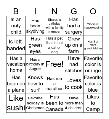 Find an Employee Who... Bingo Card