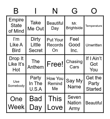 2000's Throwbacks Bingo Card