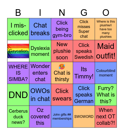 Click Livestream Bingo Card
