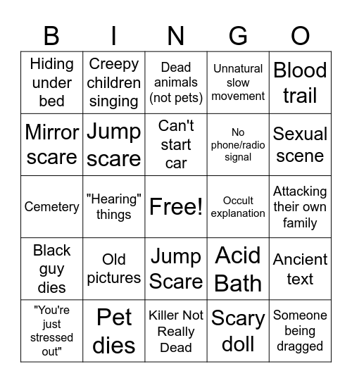 Movie Club Horror Bingo 4/17/25 Bingo Card