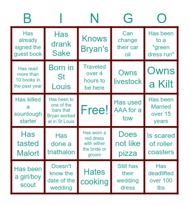 Wedding Bingo Card