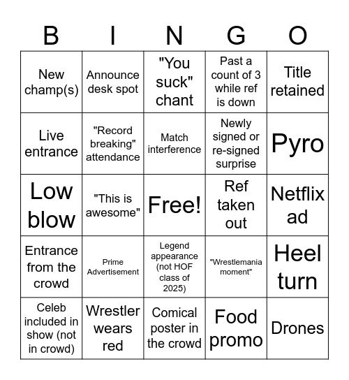 Wrestlemania 41 Bingo Card