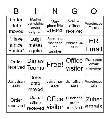 Easter Bingo Card