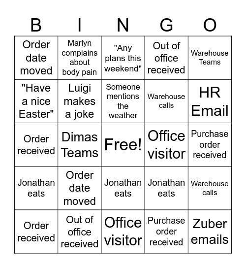 Easter Bingo Card
