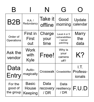 Morning Meeting Bingo Card