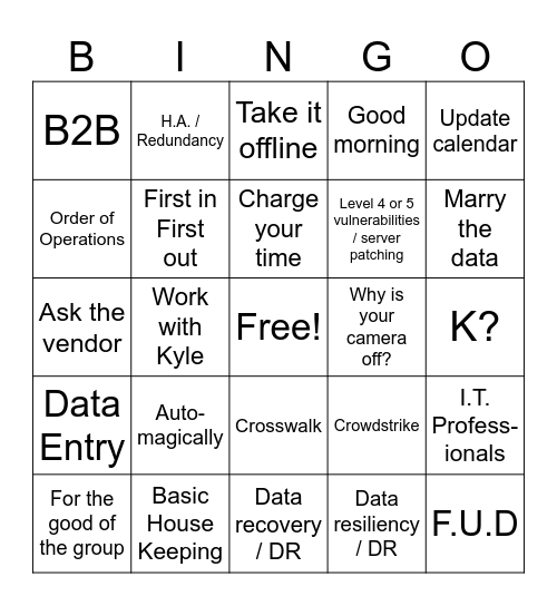 Morning Meeting Bingo Card